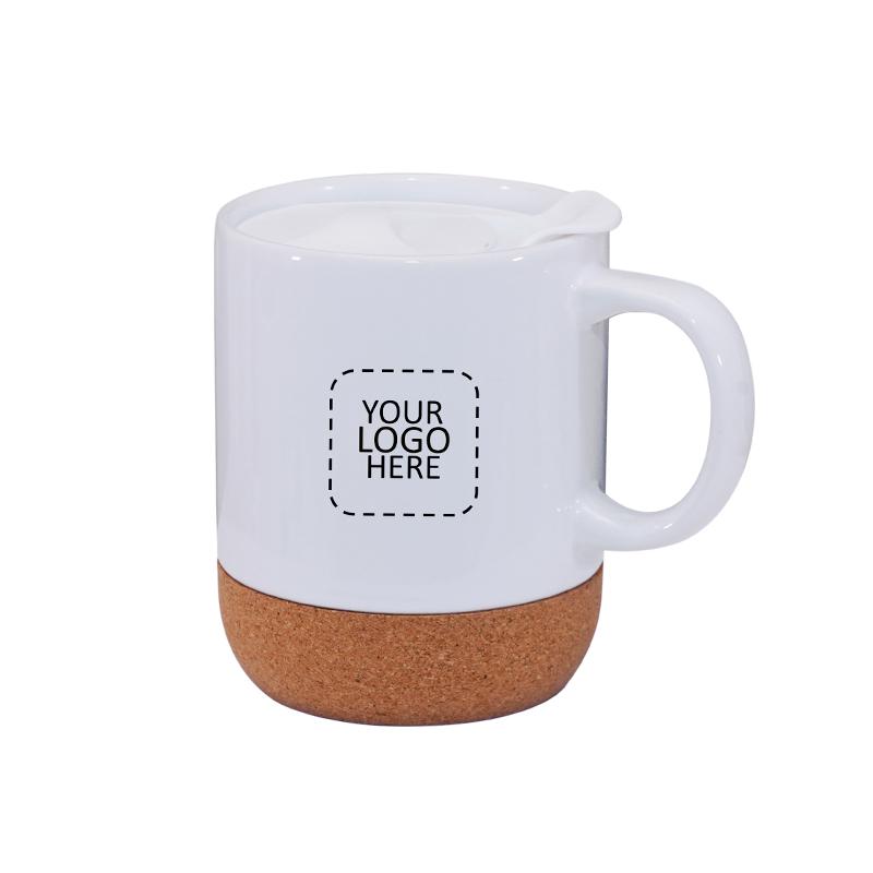 Ceramic Coffee Mug With Cork Base White with Logo